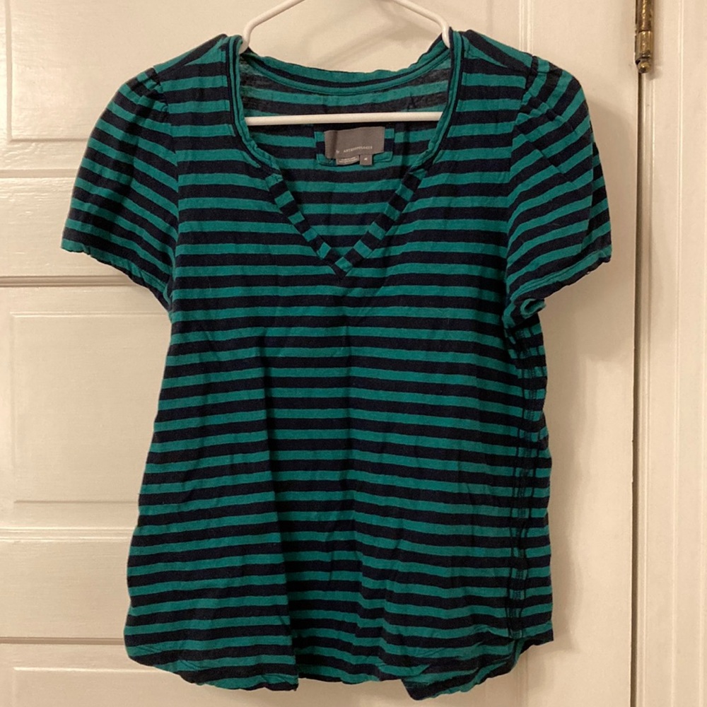 Green striped v-neck t